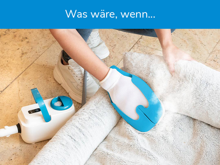 Livington SteamTouch Dampfreiniger mit Reinigungshandschuh reinigt Teppich hygienisch und chemiefrei