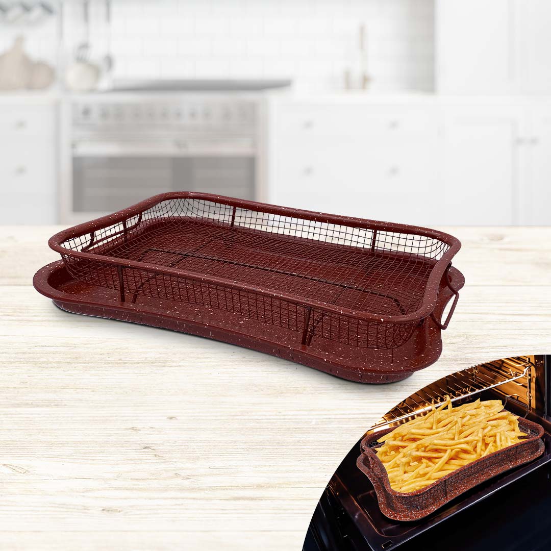 Der Livington Super Crisper ist ein Backkorb mit Auffangblech – ideal zum fettfreien Frittieren im Ofen.