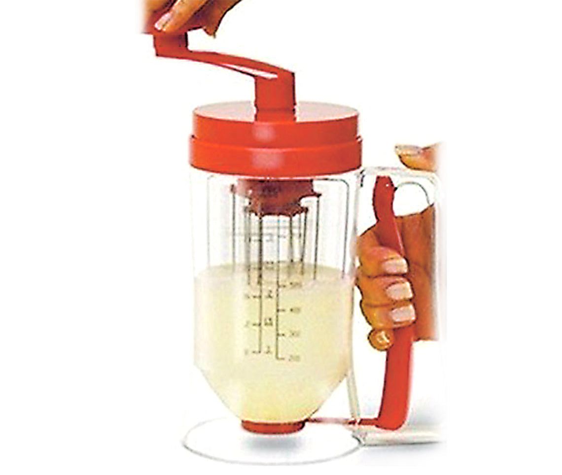 Mixer und Teigspender zum einfachen Vermengen und dosierten Ausgießen von Teigmassen.