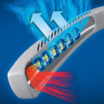 Luftstromprinzip von Livington Cool2Go mit Ventilator-Technologie für gezielte Kühlung am Hals.
