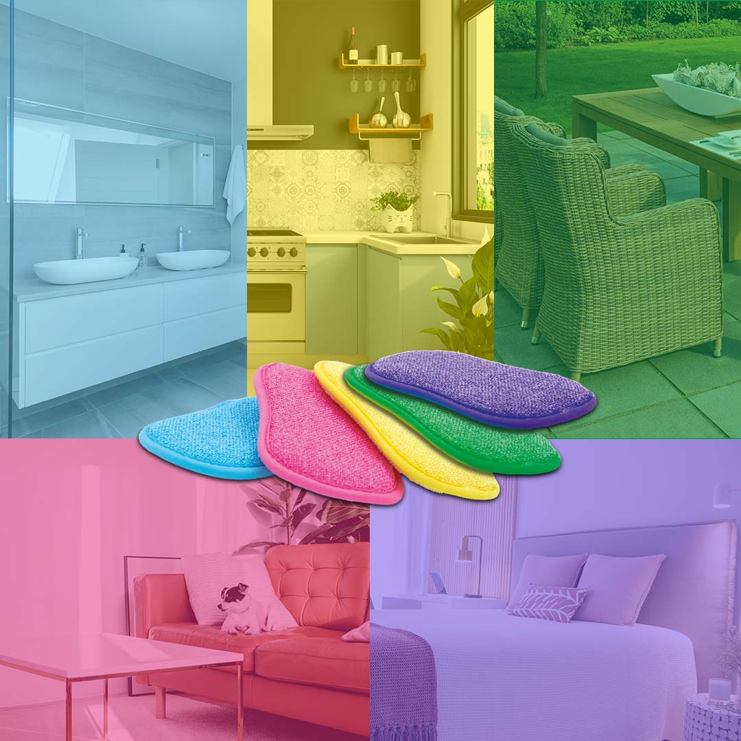 Duo Sponge in verschiedenen Farben – ideal für Bad, Küche, Garten, Schlafzimmer und Wohnbereich.