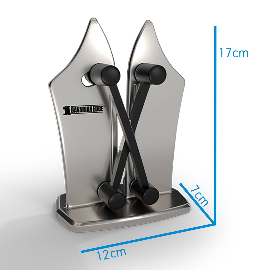 Bavarian Edge Messerschärfer aus Metall, ca. 17 cm hoch und 7 cm tief.