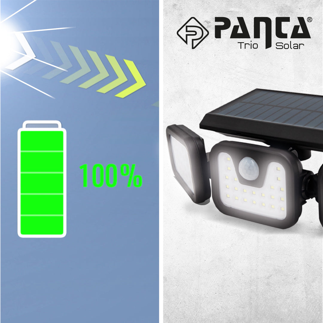 Die Panta TrioSolar lädt sich bei Sonnenlicht vollständig über das integrierte Solarpanel auf.