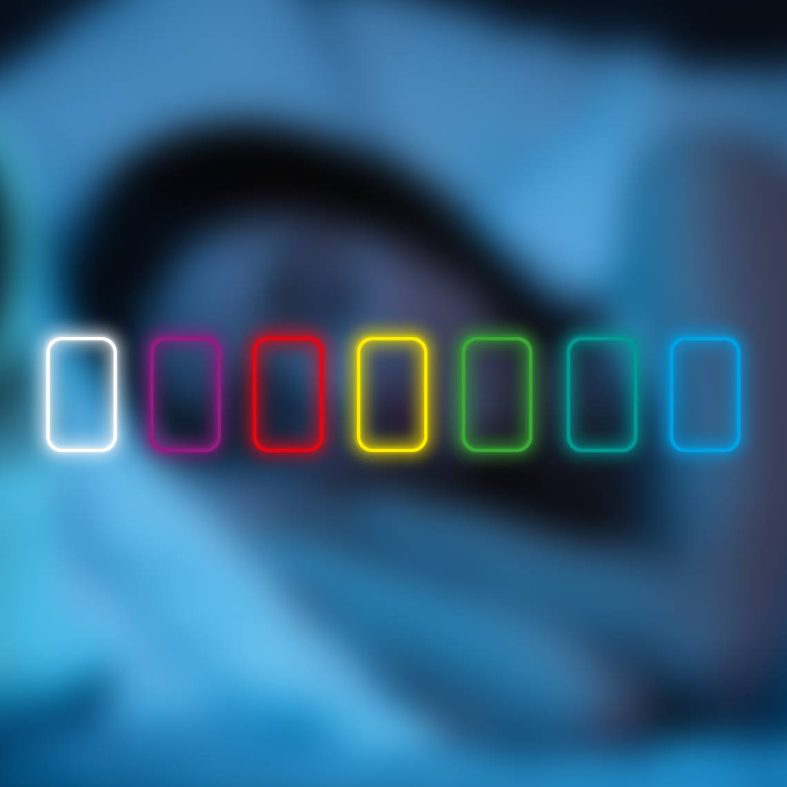 Die 7 Stimmungslichter in den Farben, weiß, lila, rot. gelb, grün, türkis & blau