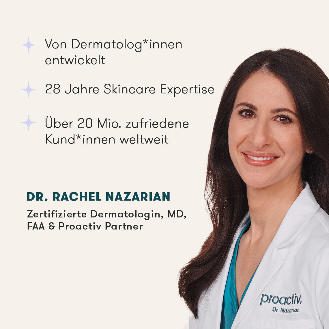 Dr. Rachel Nazarian – zertifizierte Dermatologin und Proactiv Partnerin mit 28 Jahren Skincare-Expertise.