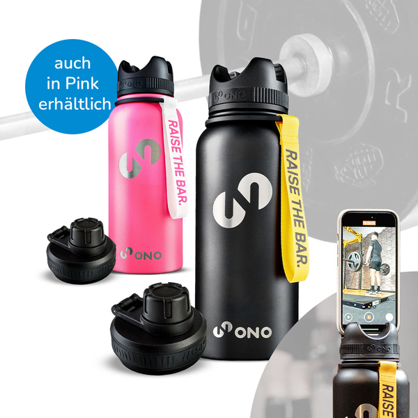 ONO Barbell Jack 3in1 Thermo-Trinkflasche mit Funktionsdeckel inkl. Klappverschluss GRATIS