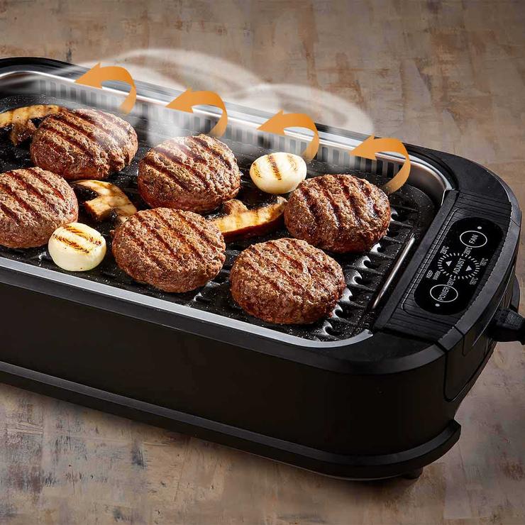 Indoor power smokeless grill top