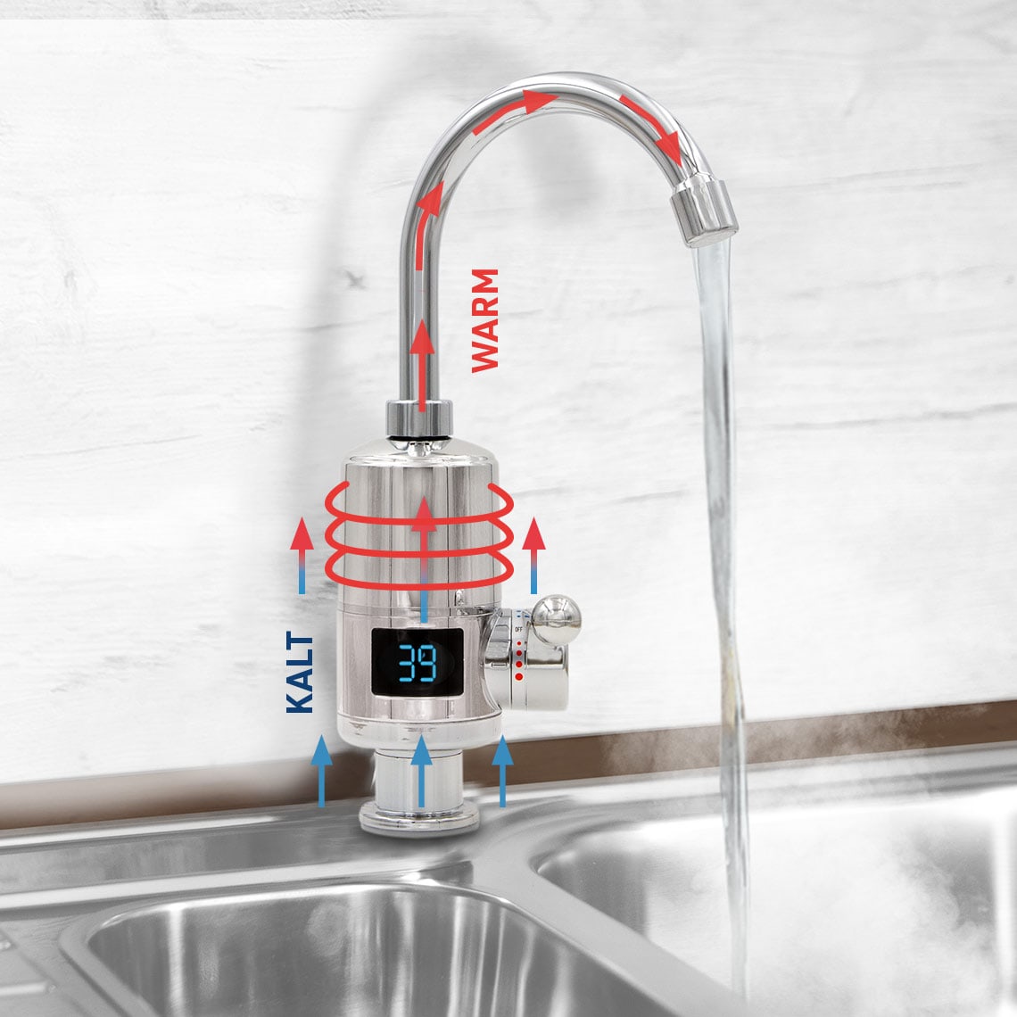 Aquadon SmartHeater Fix-Head Wasserhahn mit integriertem Durchlauferhitzer  | MediaShop